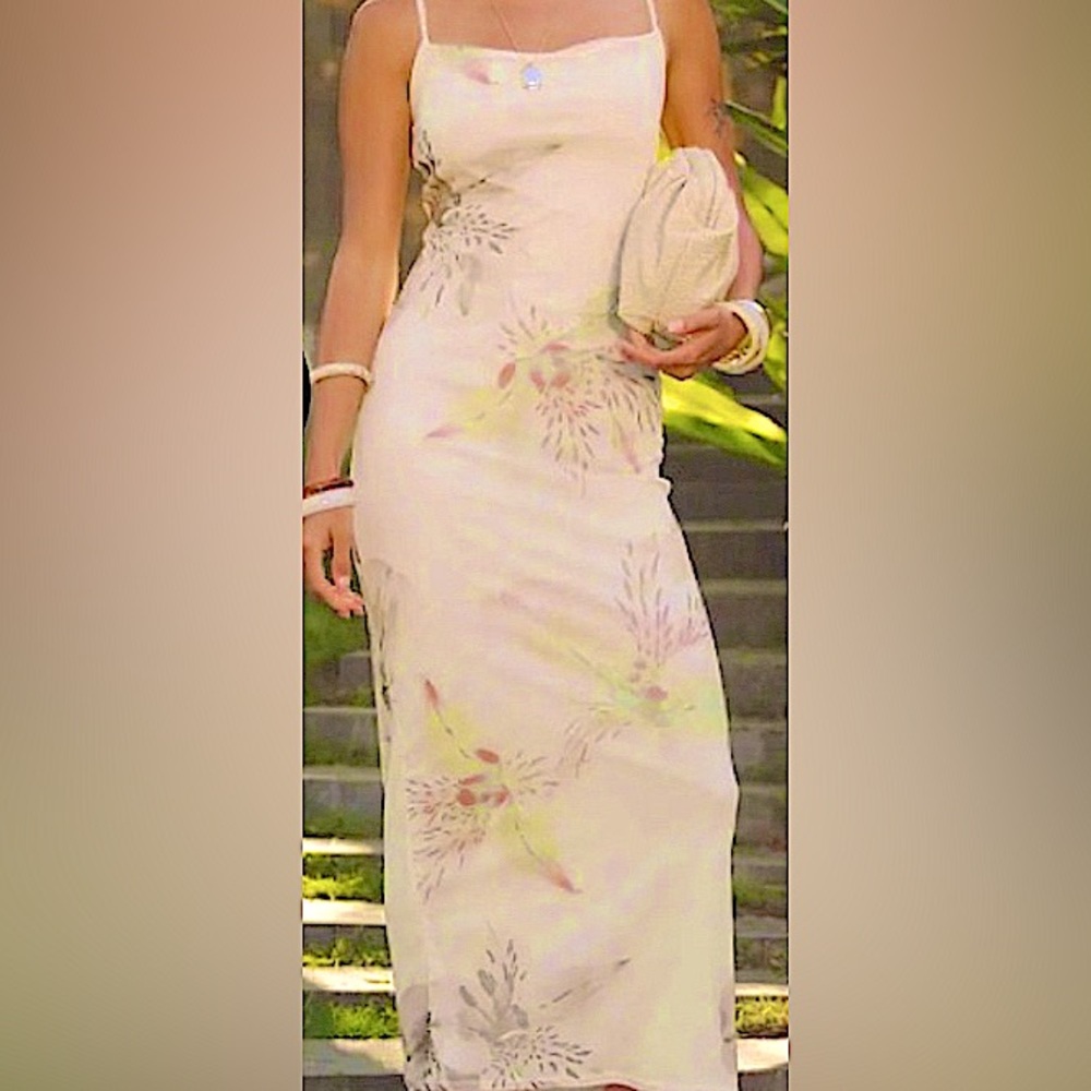 White/Red Multi Floral Mesh Stretch Maxi Dress: US Size 10/UK Size 14